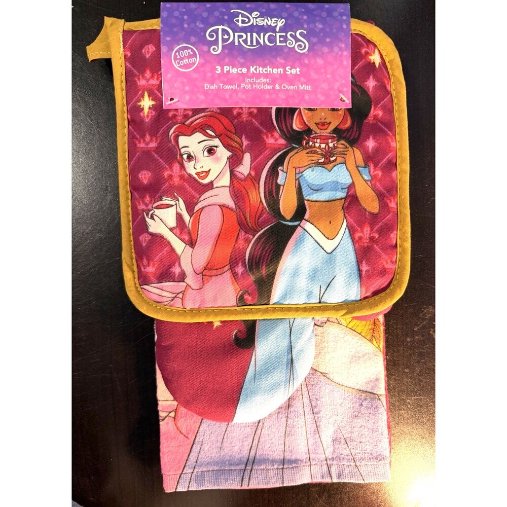 DISNEY PRINCESS 3 PIECE KITCHEN SET OVEN MITT KITCHEN TOWEL POTHOLDER NEW!